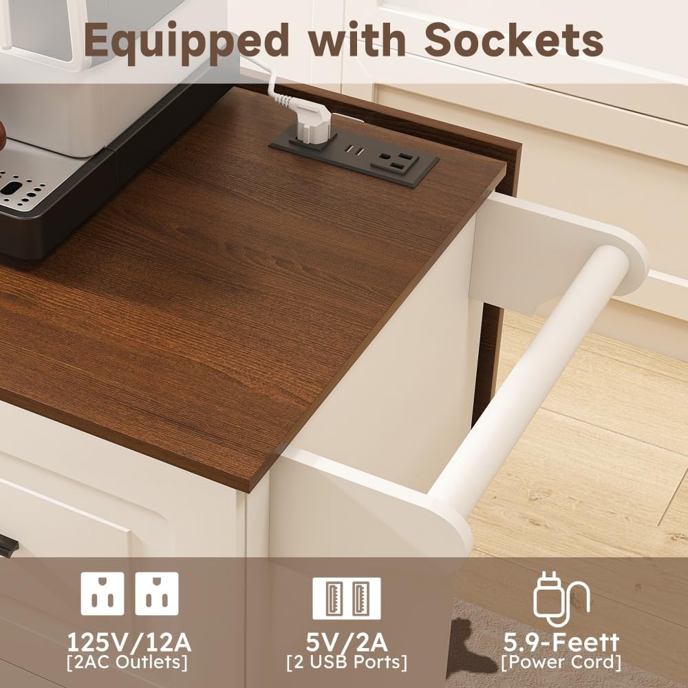 Space-Saving Drop-Leaf Kitchen Island Cart – Foldable Tabletop, 3 Drawers & Adjustable Shelves | Mobile Breakfast Bar with Locking Casters – Works as Baker's Rack, Microwave Stand or Workstation
