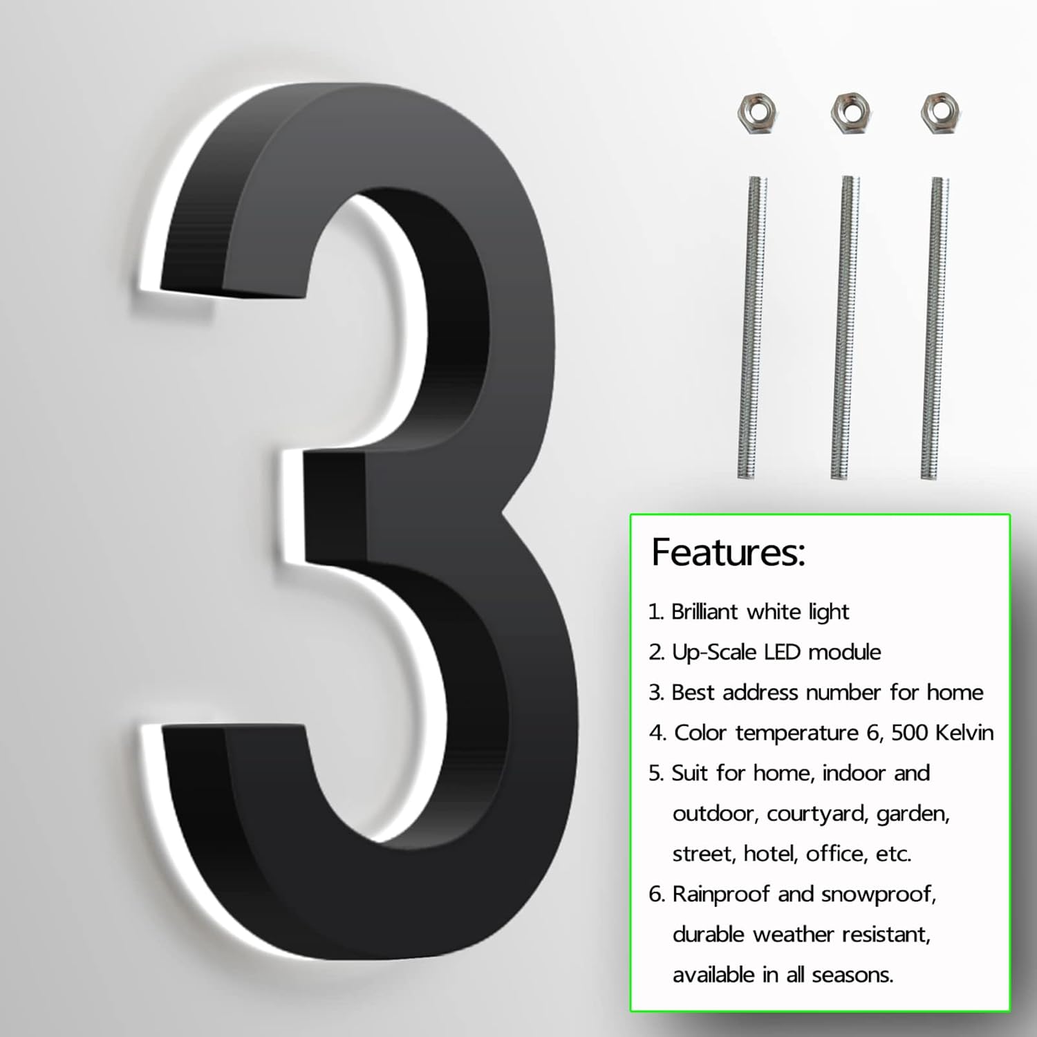 Backlit LED House Number Plaques With Light, 18 Inch Garden Numbers Lighted Address Sign Plate LED Illuminated Address Number Plaques For Outdoor,6