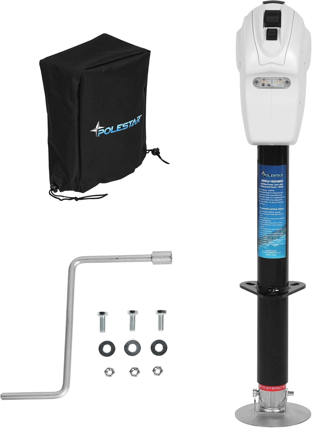 POLESTAR Electric Trailer Jack 5000lbs, A-Frame RV Electric Power Tongue Jack with Waterproof Protective Cover & LED Light, Electric Jacks for Travel Trailers Camper, RV, 12V DC, White, 22.5' Lift