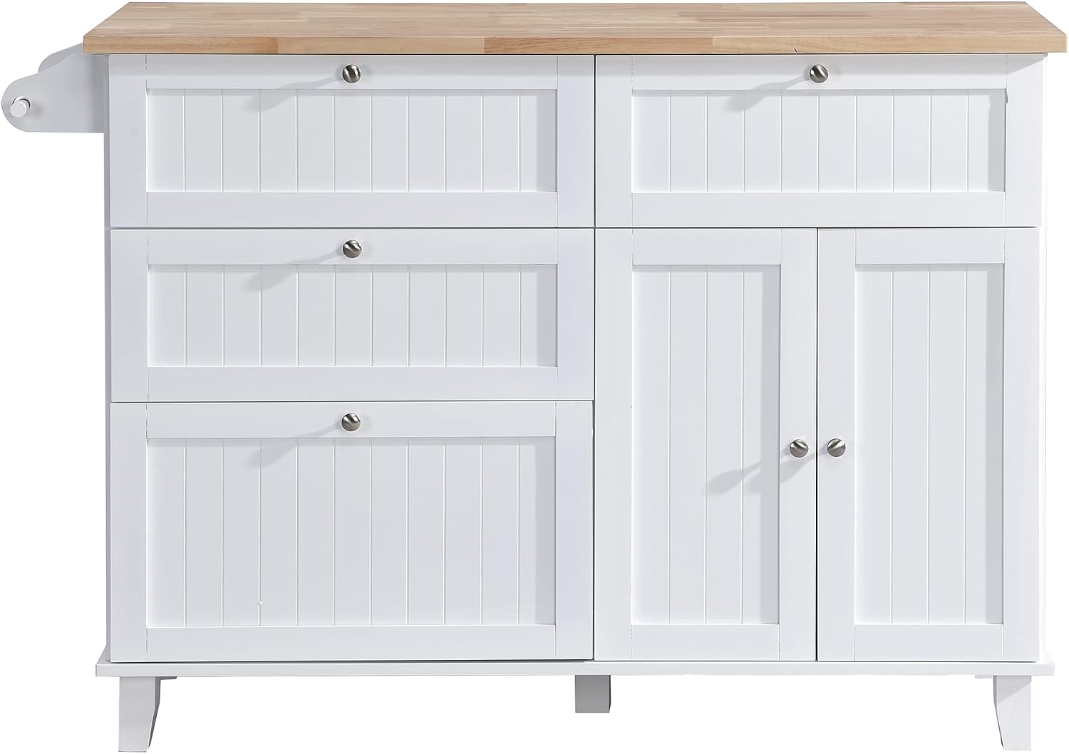 Bellemave Kitchen Island Set with 2 Stools and Drop Leaf 3 Piece Island Table Set Kitchen Bar Table Set with Seating, Storage Cabinet, Drawers and Towel Rack (White+Rustic Brown)