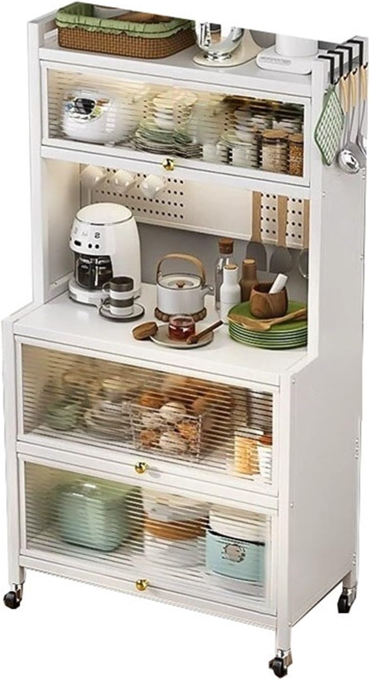 Microwave Stand with Storage - 5/6 Tier Bakers Rack Organizer with Drawers and Flip Doors for Kitchen and Living Room Utility Shelf