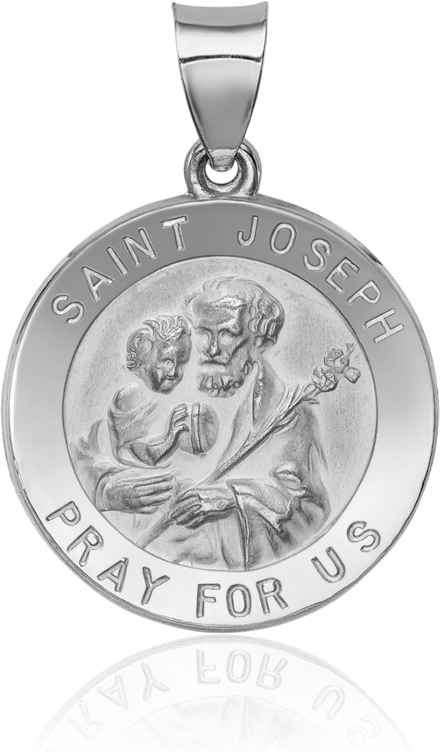 IceCarats 14K White Gold Large Saint Joseph Medal Pendant Necklace 27mm 1.1 inch Lightweight, Polished, Satin, Engravable For Her For Him