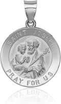 IceCarats 14K White Gold Large Saint Joseph Medal Pendant Necklace 27mm 1.1 inch Lightweight, Polished, Satin, Engravable For Her For Him