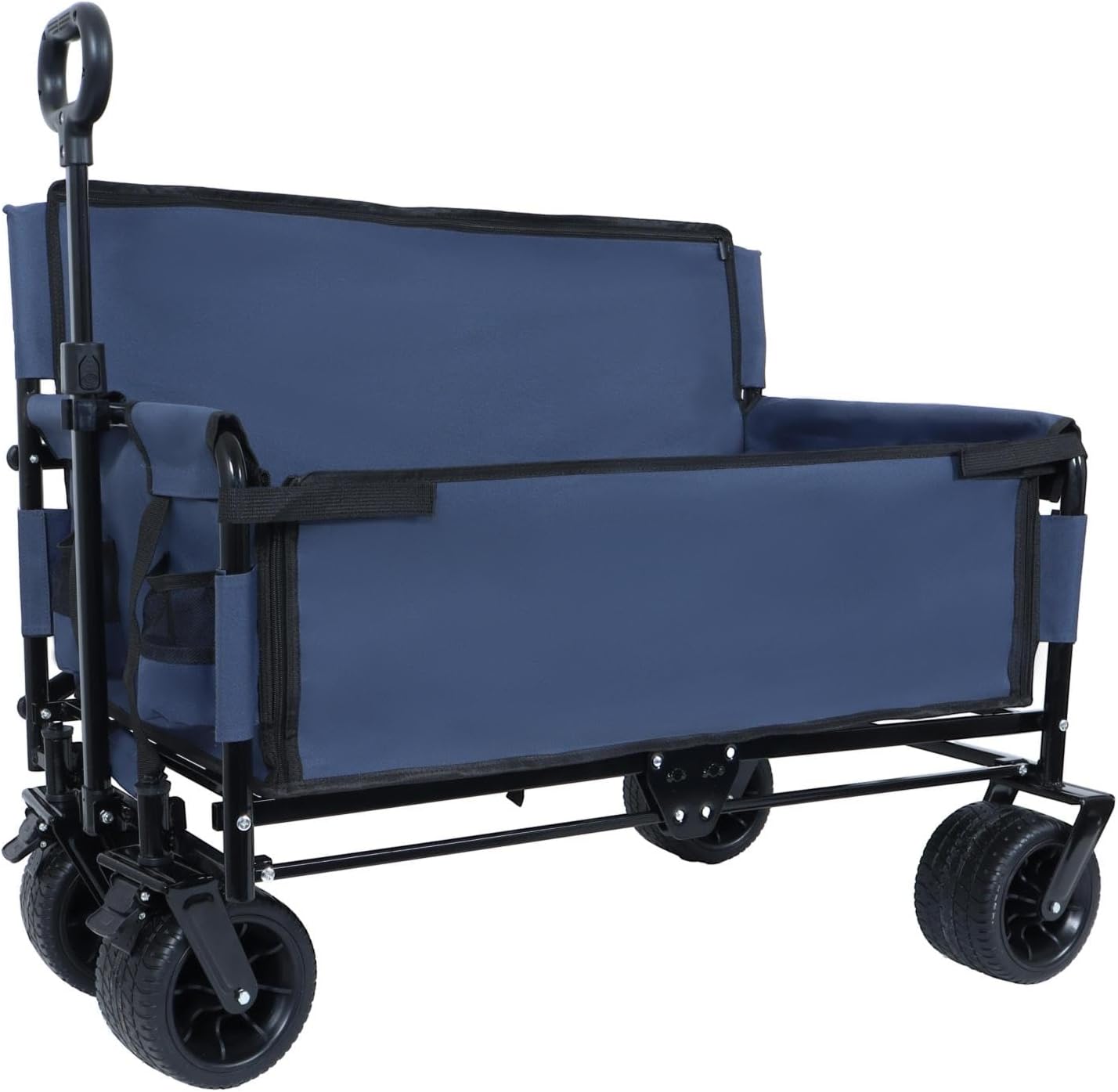 3-in-1 Convertible Folding Wagon Cart with Bench Seat & Storage 500lbs Heavy-Duty Utility Wagon, 180L Capacity All-Terrain Wheels for Camping, Beach, Sports, Garden, Dark Blue Multi-Functional