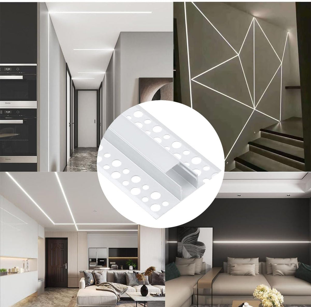 10Pack 6.6FT/2 Meter Plaster-in trimless recessed LED Aluminum Channel with Flange for LED Strip and Clip-in Diffuser, Tape Light Track LED Profile for Strip Lighting Applications