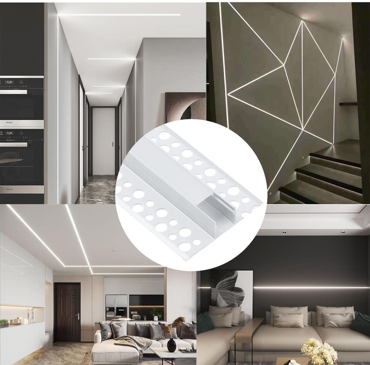 10Pack 6.6FT/2 Meter Plaster-in trimless recessed LED Aluminum Channel with Flange for LED Strip and Clip-in Diffuser, Tape Light Track LED Profile for Strip Lighting Applications