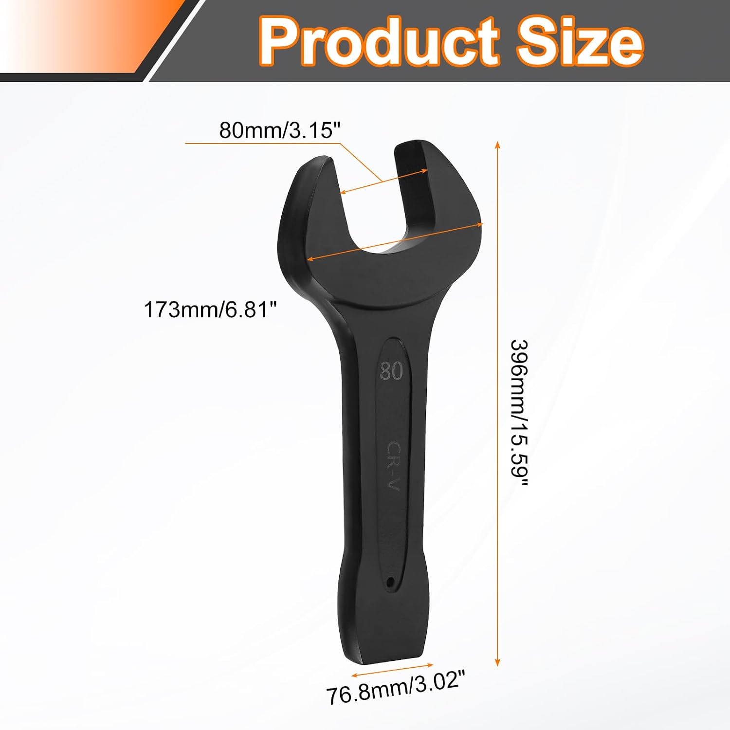 HARFINGTON Open End Striking Wrench 80mm Metric CR-V Steel Single Open Spanner Baking Paint U Shape Head Wrench Hand Tool for Mechanical Automotive Repair