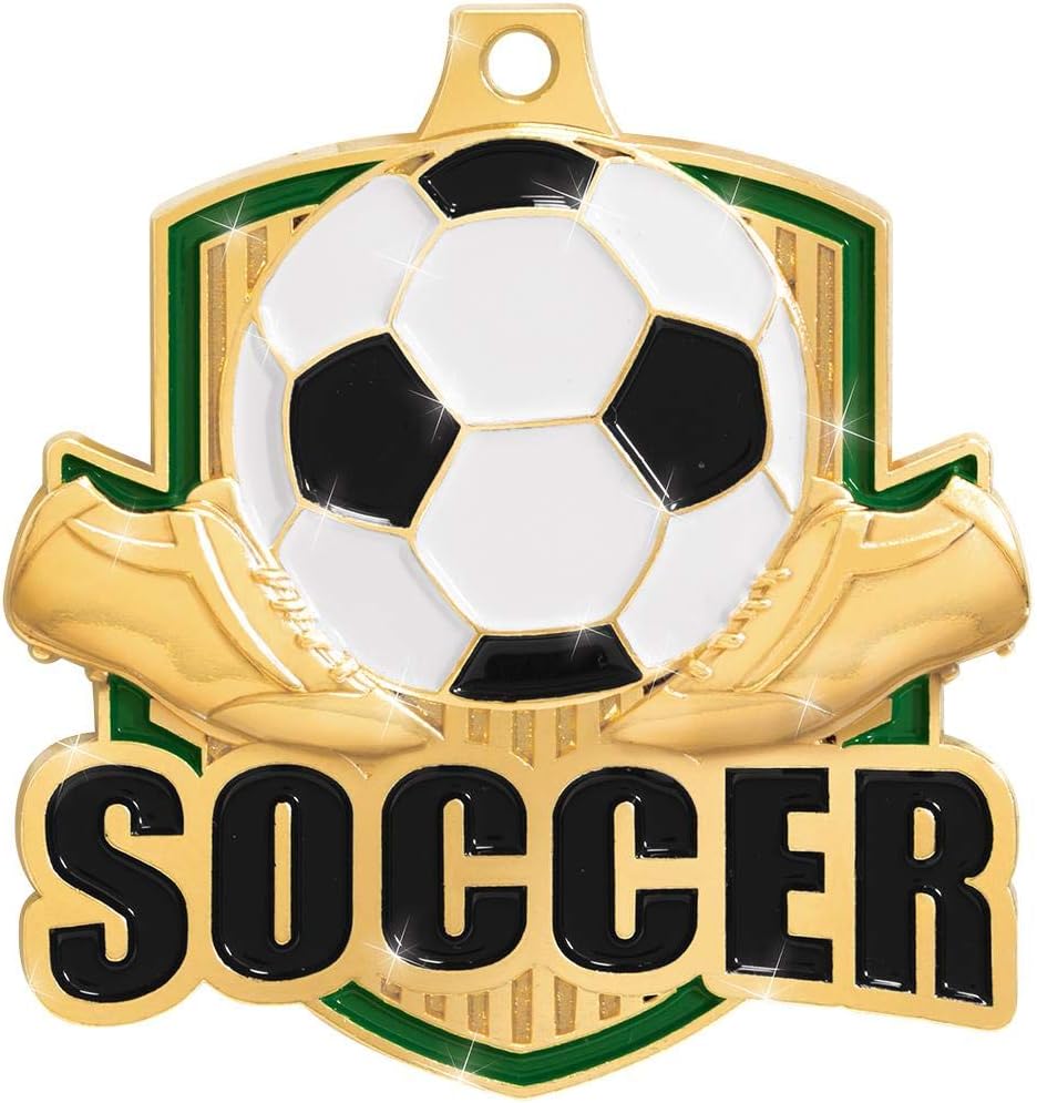 Your Personalized League Soccer Awards, 2' Gold Shiny Captain Soccer Medals, with Free Neck Ribbon and Custom Engraving Prime