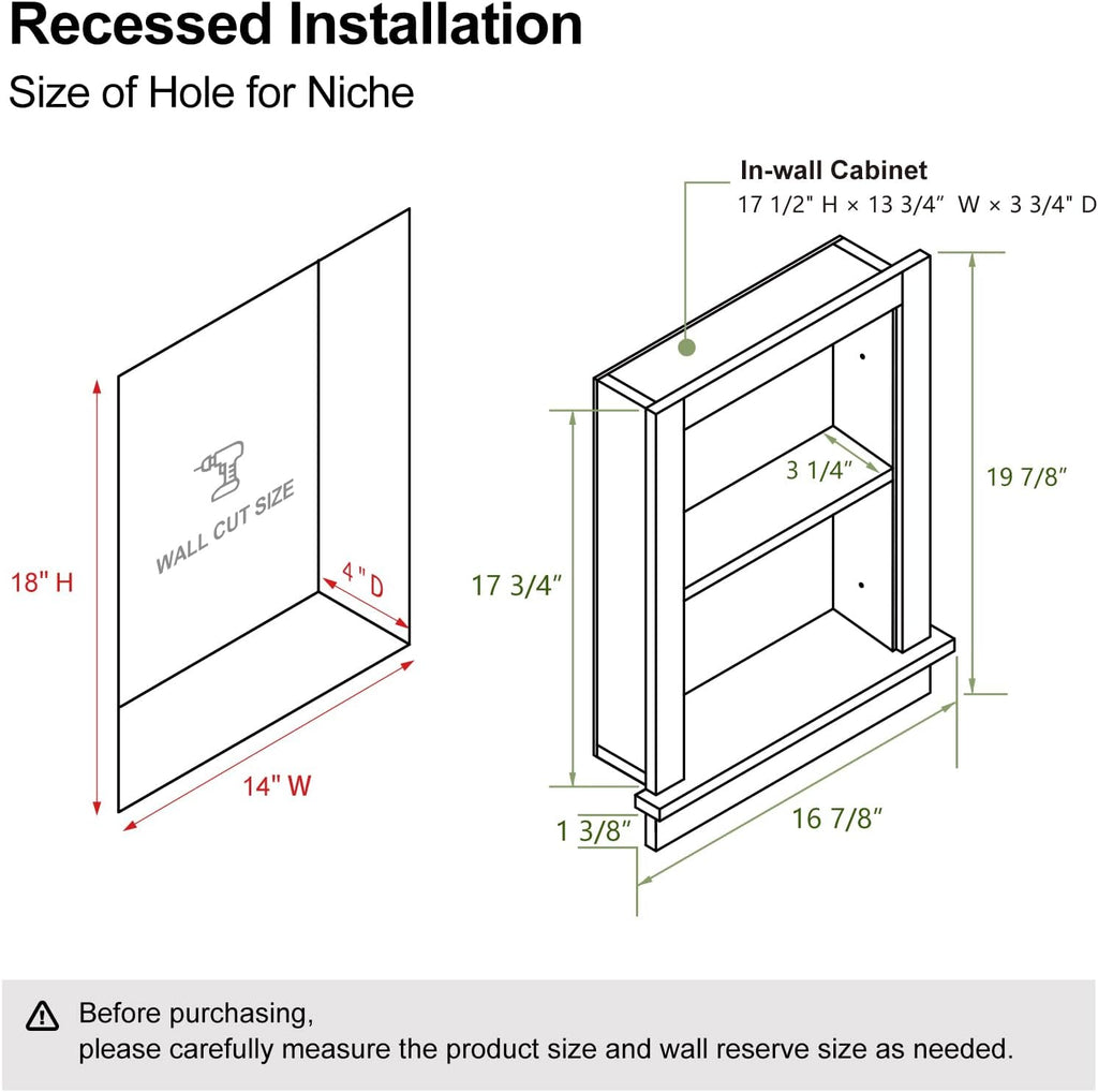 Recessed Medicine Cabinet,14x18 in Wall Bathroom Cabinet with Storage,Bathroom Niche for Shower Wall for Bedroom/Hallway,Black Shower Niche,Wall Niches Insert for Drywall,MDF