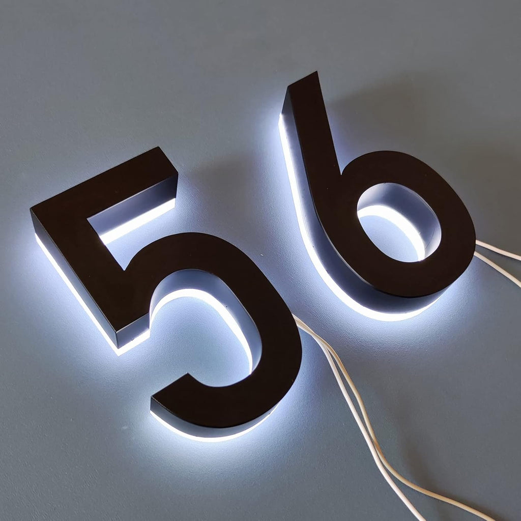 House Numbers, Stainless Steel, Up-Scale Quality, Backlit LED Illuminated Home Address Number, Lighted House Numbers, Modern Address Numbers, Black, White Light,18 Inch,1