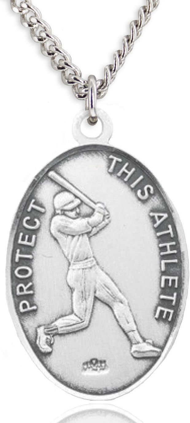 Heartland Men's Sterling Silver Saint Christopher Baseball Medal – Made in USA, Custom Chain Options, Ideal Present for Athletes, Baseball Players, and Sports Enthusiasts
