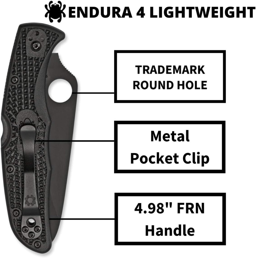 Spyderco Endura 4 Lightweight Folding Pocket Knife with 3.8' VG-10 Steel Blade and FRN Handle - EDC Knife for Men and Women, Perfect for Hunting, Tactical, Camping - CombinationEdge - C10PSBBK