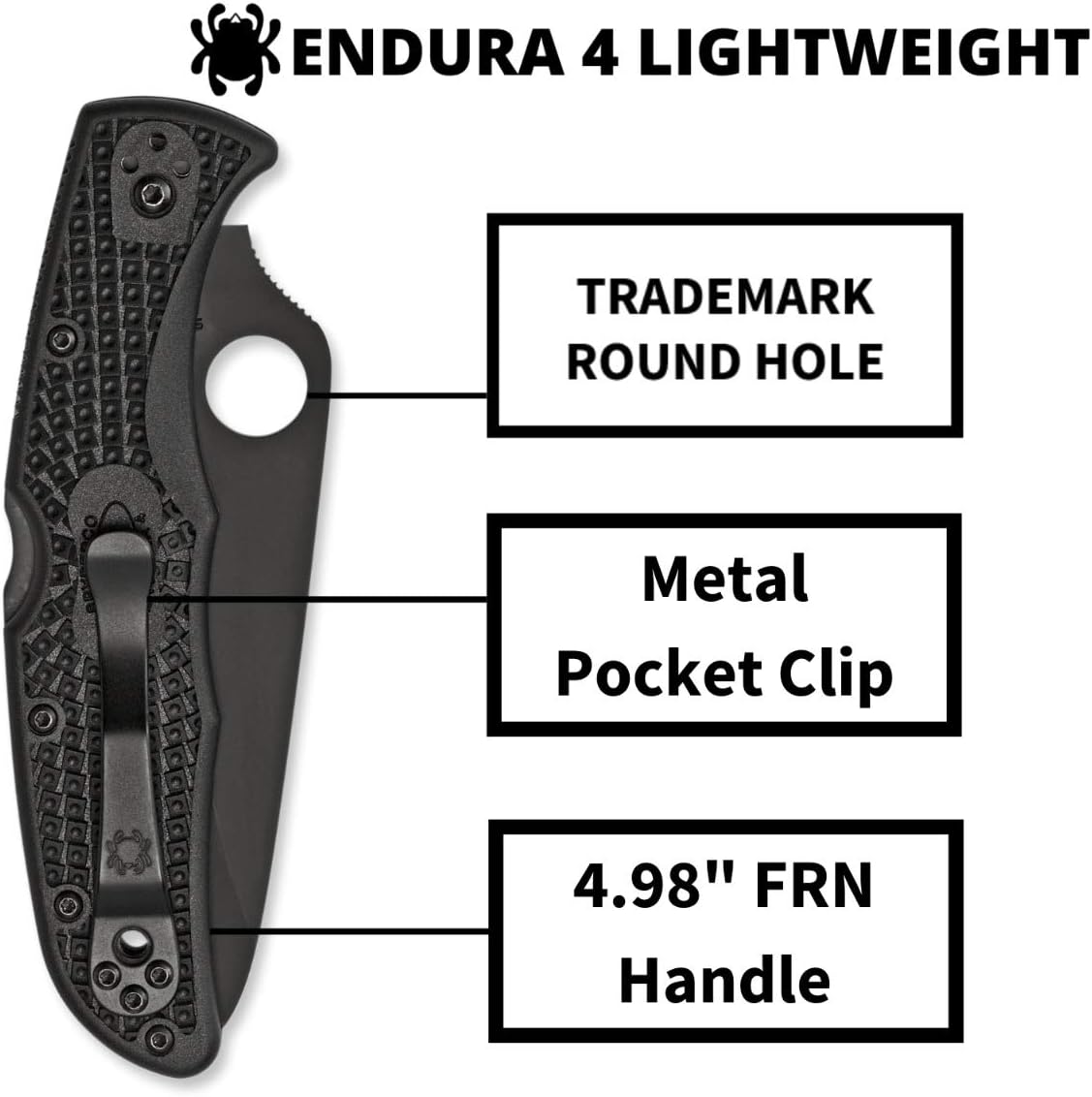 Spyderco Endura 4 Lightweight Folding Pocket Knife with 3.8' VG-10 Steel Blade and FRN Handle - EDC Knife for Men and Women, Perfect for Hunting, Tactical, Camping - CombinationEdge - C10PSBBK