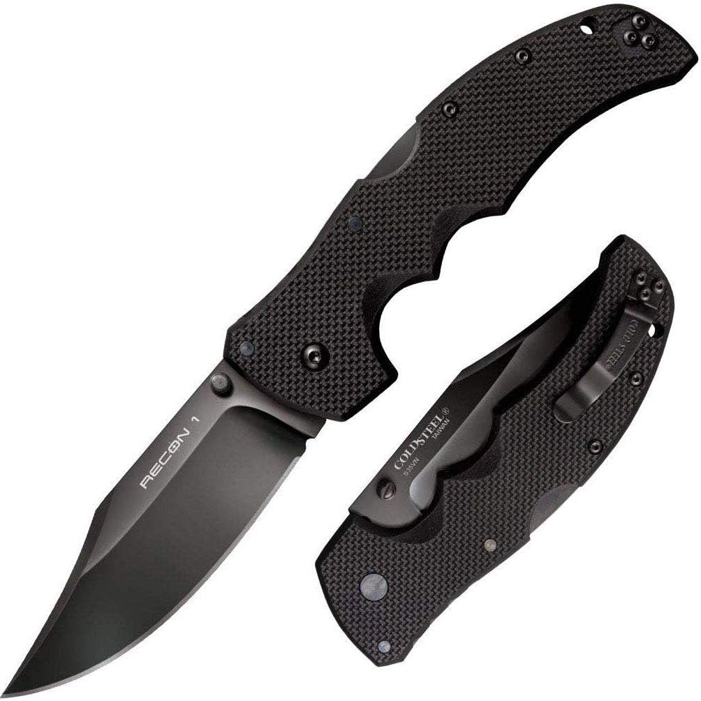 COLD STEEL Recon 1 4' S35VN Razor-Sharp Blade 5.375' G-10 Handle Tactical Folding Knife w/Tri-Ad Lock, Ambidextrous Pocket/Belt Clip