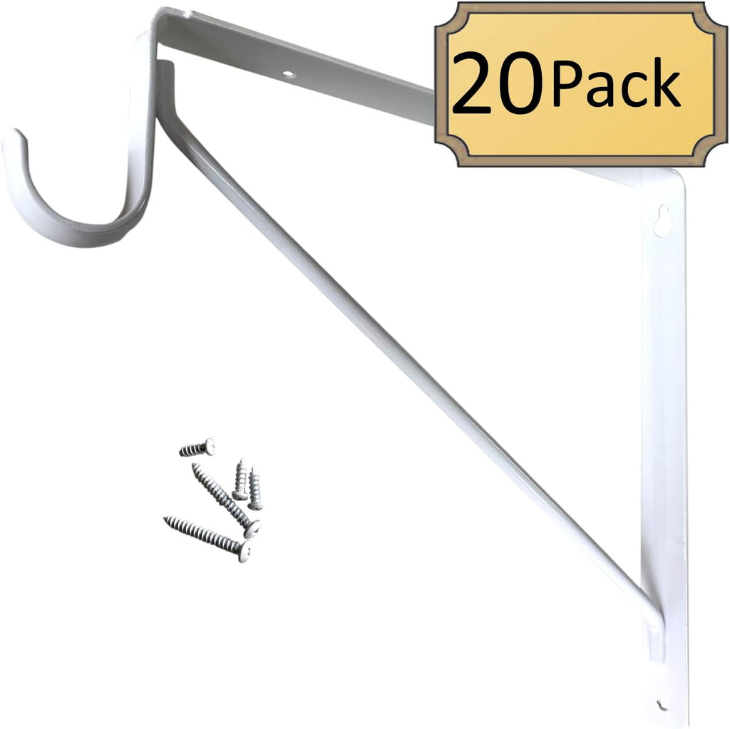 Welded HEAVY DUTY Closet Rod & Shelf Support Bracket | White | 20 Pack