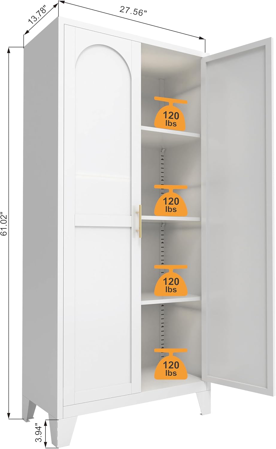 61'' Metal Storage Cabinet with Doors White, Adjustable Shelves Cabinet for Bedroom, Office, Kitchen or Garage, Tall Steel Organizer for Secure and Space-Saving Storage (Product A)