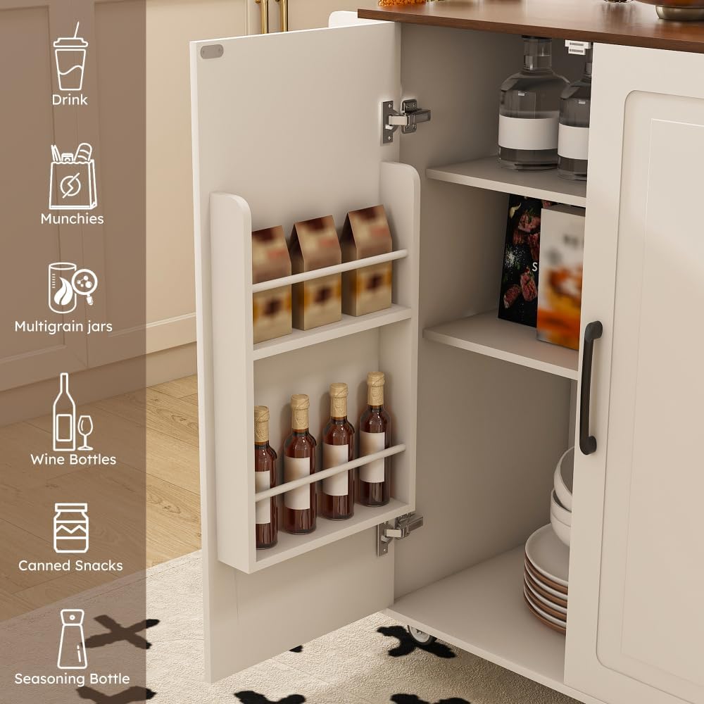 Space-Saving Drop-Leaf Kitchen Island Cart – Foldable Tabletop, 3 Drawers & Adjustable Shelves | Mobile Breakfast Bar with Locking Casters – Works as Baker's Rack, Microwave Stand or Workstation