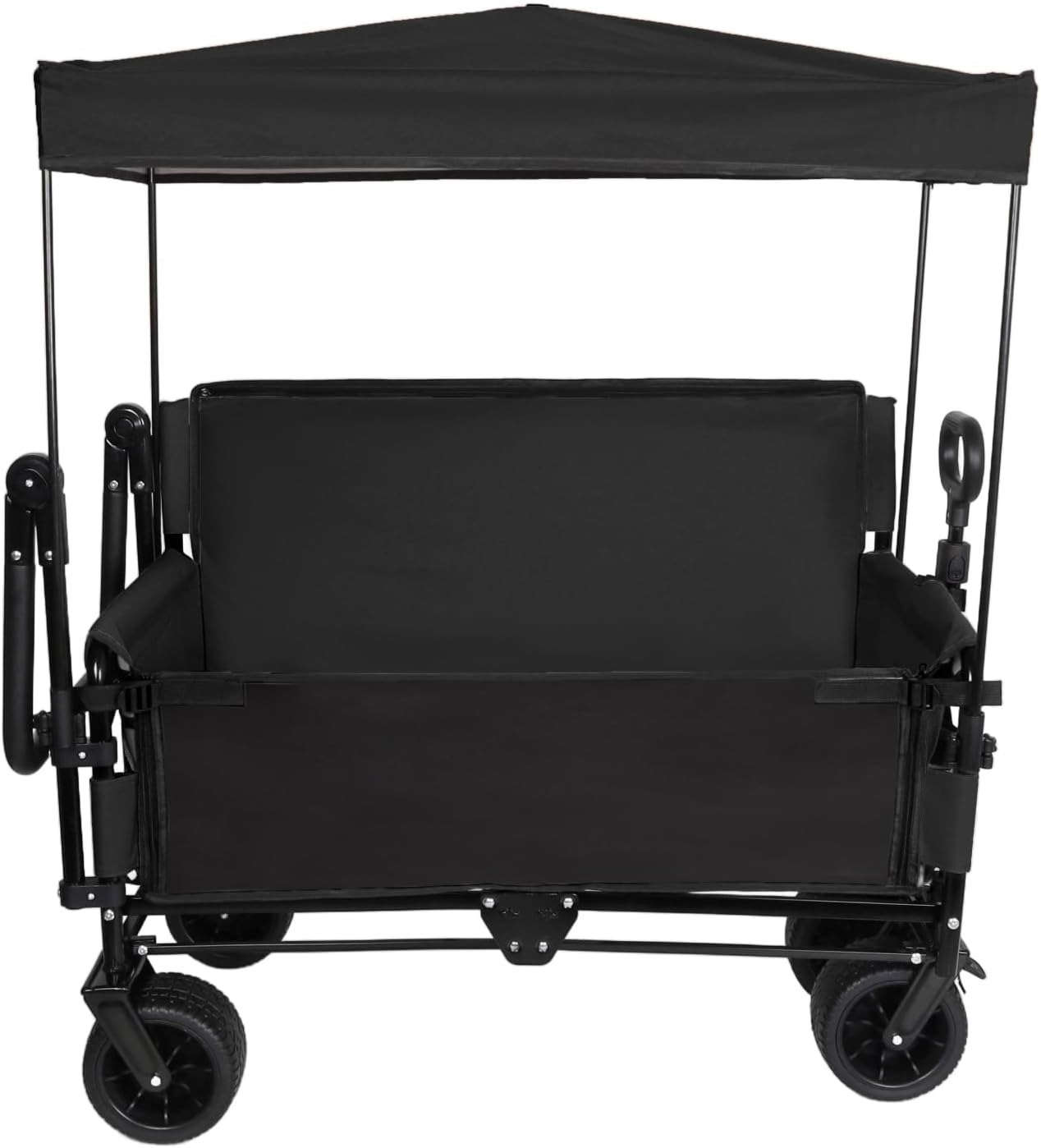 3-in-1 Folding Wagon Cart with Bench Seat, Canopy & Storage - 500lbs Heavy-Duty, 180L Capacity, All-Terrain for Camping, Beach, Sports & Garden, Black