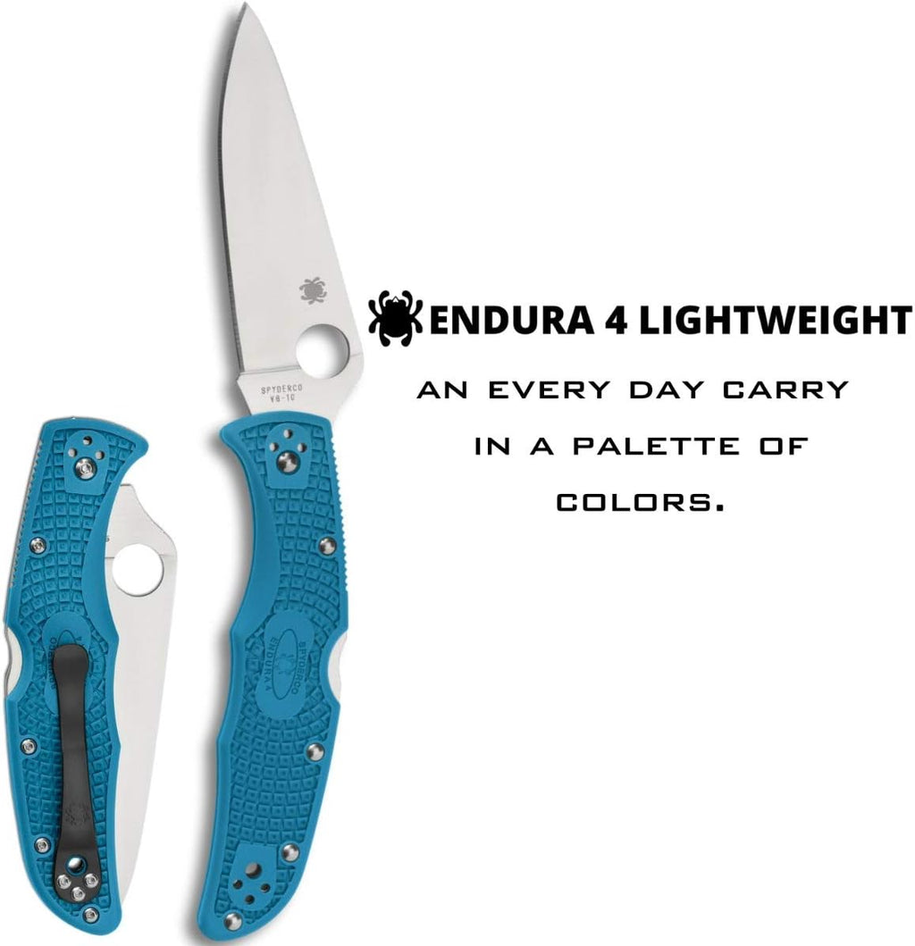 Spyderco Endura 4 Lightweight Folding Pocket Knife with 3.8' VG-10 Steel Blade and FRN Handle - EDC Knife for Men and Women, Perfect for Hunting, Tactical, Camping, Survival - PlainEdge - C10FPBL