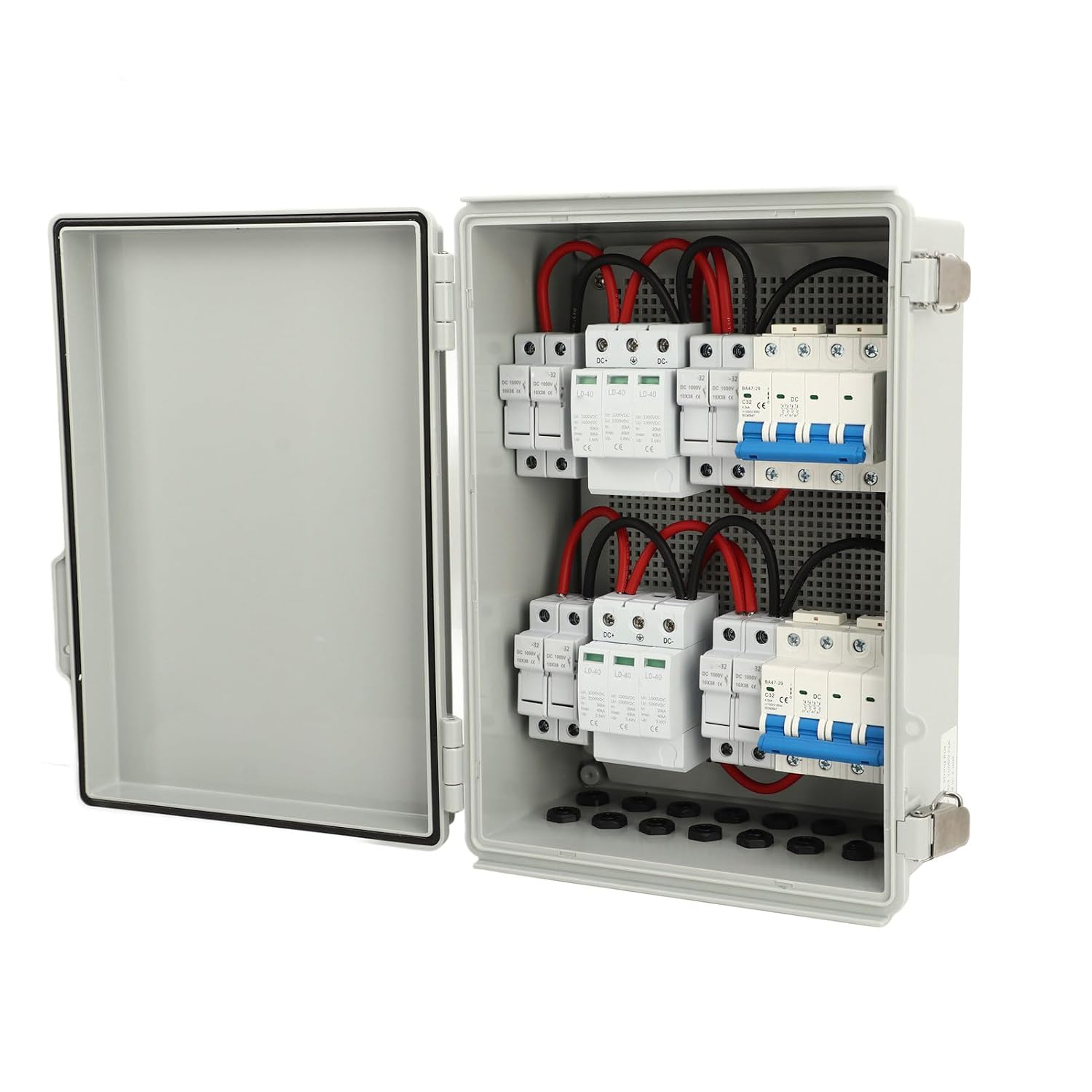 Solar PV Combiner Box, 4-String to 2-Output, DC 1000V, IP65 Waterproof, Wall Mounted System with DC Isolation Switch, for Solar Panel Installation