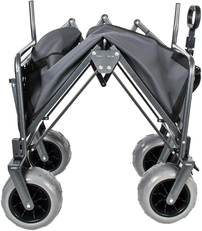 Heavy-Duty Folding Wagon with Bench Seat and Rear Folding Tabletop – 500-Pound Capacity, All-Terrain Beach Wheels for Outdoor Use (Gray + Steel)