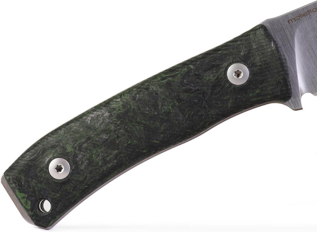 LionSTEEL M4 Fixed Blade FatCarbon Glow in the Dark Carbon Fiber Handle Scales, Full Extended Tang Construction, M390 Steel Blade, Triple Stitched Leather Sheath, KAVISO Exclusive
