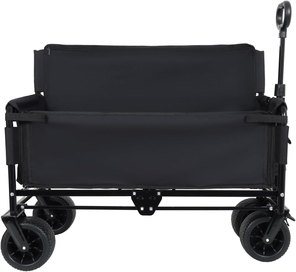 3-in-1 Convertible Folding Wagon Cart with Bench Seat & Storage 500lbs Heavy-Duty Utility Wagon, 180L Capacity All-Terrain Wheels for Camping, Beach, Sports, Garden, Black Multi-Functional Outdoor
