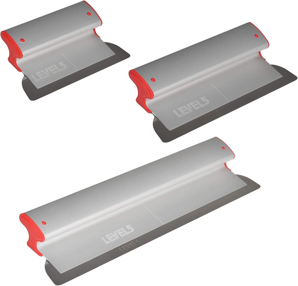 LEVEL5 Drywall Skimming Blade Set | 10, 16 & 24 Inch Skimming Blades | Ergonomic Aluminum Body | Replaceable 0.3mm German Stainless Steel Blade | For Smoothing Walls and Ceilings | 5-443