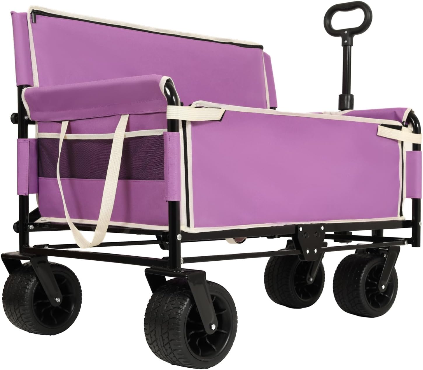 Dawn 3-in-1 Convertible Folding Wagon Cart with Bench Seat & Storage - 500lbs Heavy-Duty Utility Wagon, 180L Capacity All-Terrain Wheels for Camping, Beach, Sports, Garden, Purple