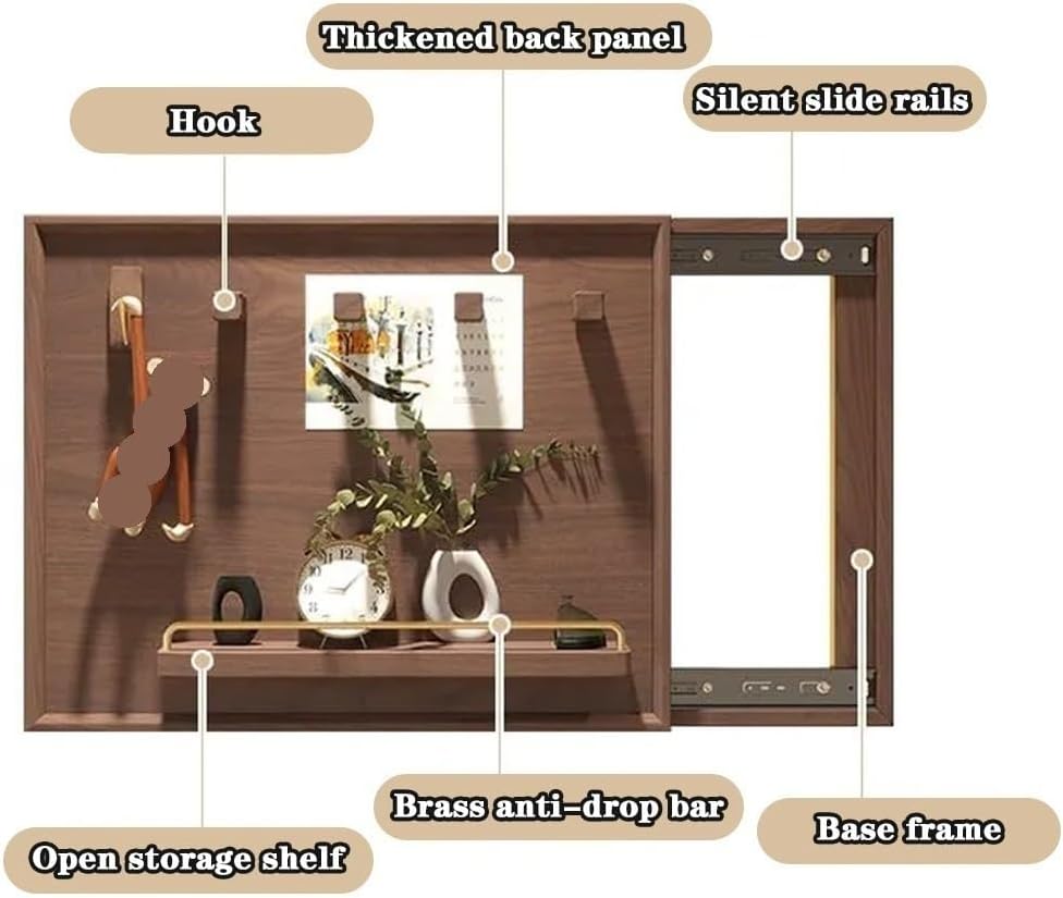 Wooden Electric Meter Box Cover with Sliding Door, Indoor Electrical Box Cover, Decorative Fuse Box Covers, Wall Electrical Panel Cover with Hooks for Home(Natural,L21.7 x H17.7in)