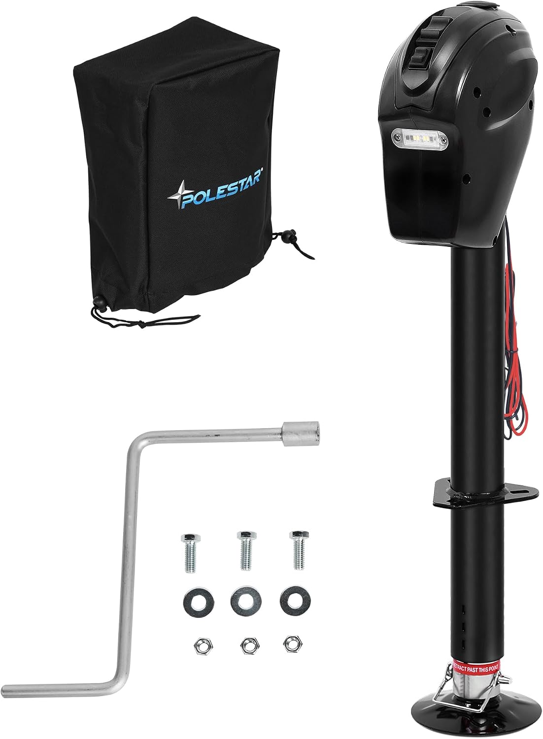 POLESTAR Electric Trailer Jack A-Frame 3500 lbs, Heavy Duty Power Tongue Jack with Waterproof Protective Cover & LED Light for Travel Trailer Camper, RV, 12V DC with Hard Wiring, 9'-27' Lift