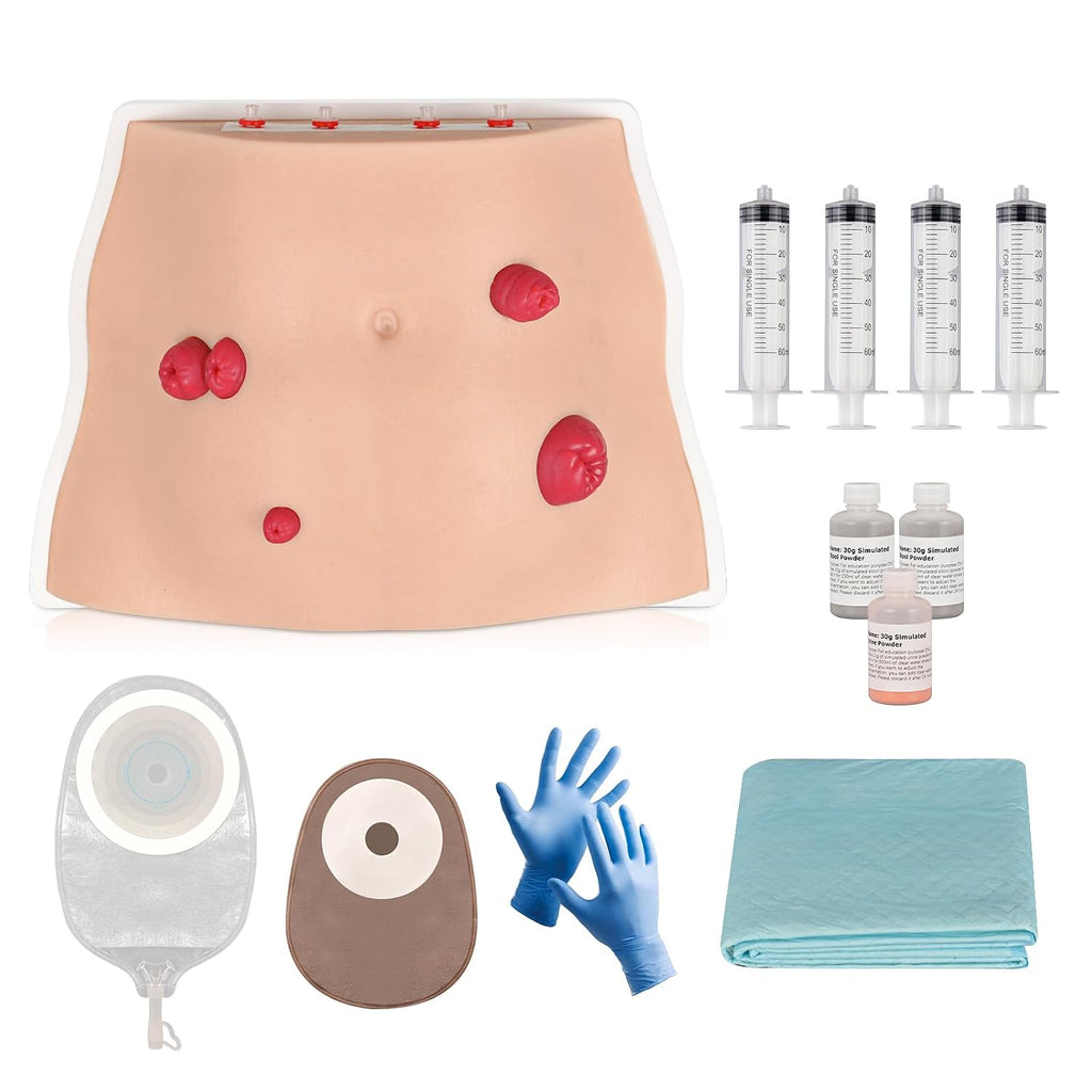 Ostomy Care Trainer Kit, Realistic Abdominal Stoma Model with 4 Stoma Types, Medical Simulation Model for Nursing Students & Patient Care Training