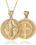 LA BLINGZ 14K Yellow Gold Saint Benedict Medal Reversible Pendant Necklace