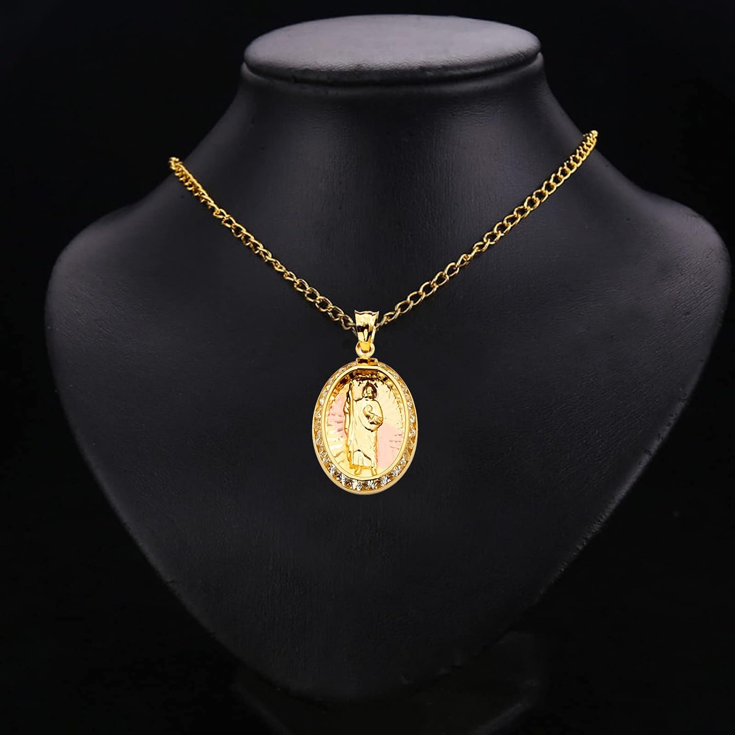 TGDJ 14K Tri Color Gold San Judas Medal Pendant - Crucifix Charm Polish Finish - Handmade Spiritual Symbol - Gold Stamped Fine Jewelry - Great Gift for Men & Women for Occasions, 25 x 14 mm, 1.2 gms