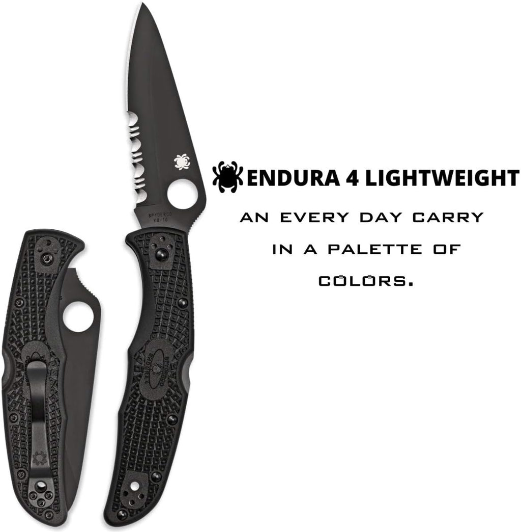 Spyderco Endura 4 Lightweight Folding Pocket Knife with 3.8' VG-10 Steel Blade and FRN Handle - EDC Knife for Men and Women, Perfect for Hunting, Tactical, Camping - CombinationEdge - C10PSBBK