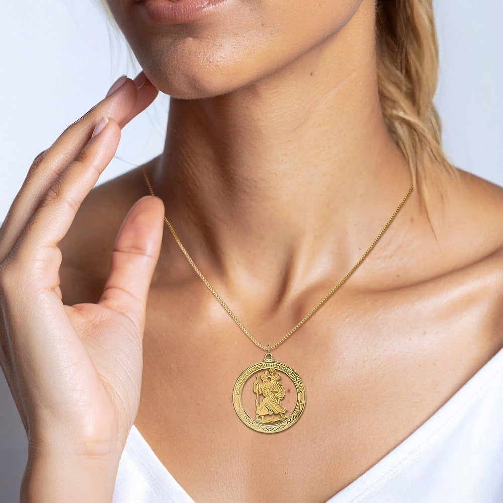 IceCarats 14K Solid Yellow Gold Extra Large Saint Christopher Medal Pendant Necklace 44.75mm 1 3/4 inch Polished, Satin For Her For Him