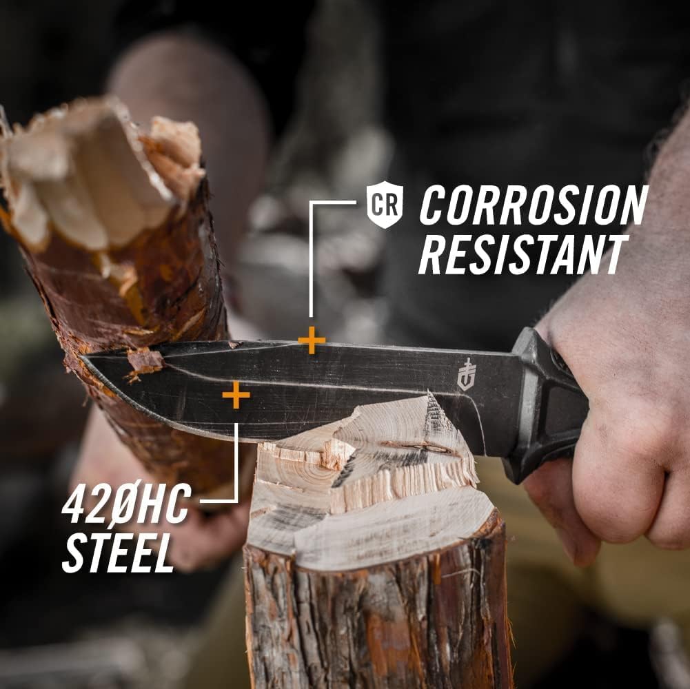 Gerber Gear StrongArm - Fixed-Blade Camping & Hunting Knife with Striking Pommel & Sheath - Premium Survival Gear - Made in USA - Coyote Brown, Serrated Edge