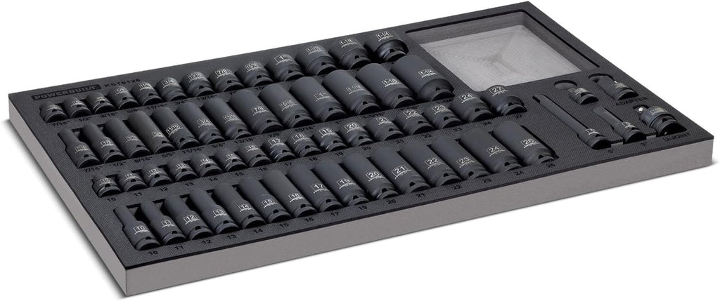 Powerbuilt Master 63 Piece 1/2-Inch Drive Impact Socket Set, Extensions, Metric&SAE Deep/Standard Impact Socket, Universal Joint and Adapter, Cr-Mo Steel, EVAs torage Tray - 949012