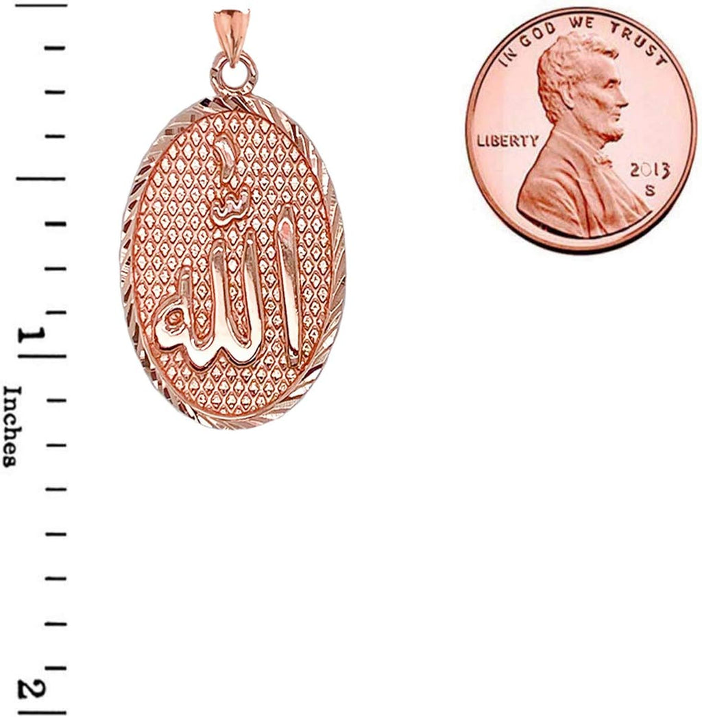 Certified 10k Gold Sparkle-Cut 'Allah' Oval Medal Pendant Necklace