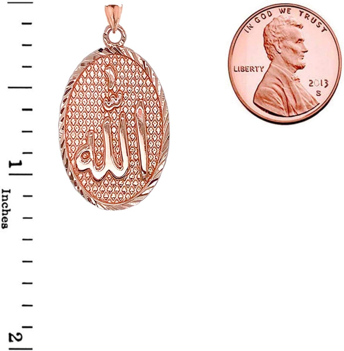Certified 10k Gold Sparkle-Cut 'Allah' Oval Medal Pendant Necklace