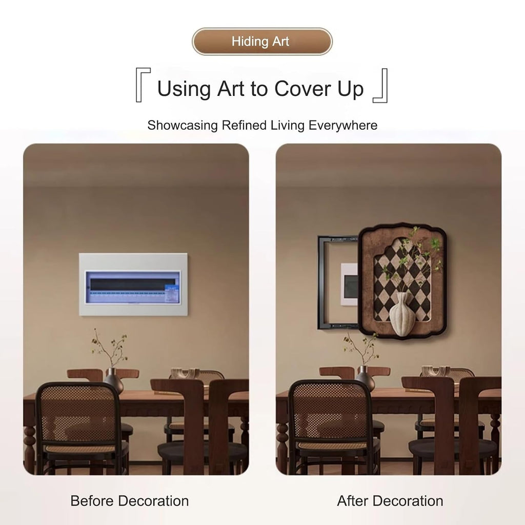 Decorative Breaker Box Cover, Hidden Circuit Breaker Panel Decorative Painting, PS Frame Modern Meter Decorative, for Living Room Home Office(Brown 3,45 * 60cm/18 * 24in)