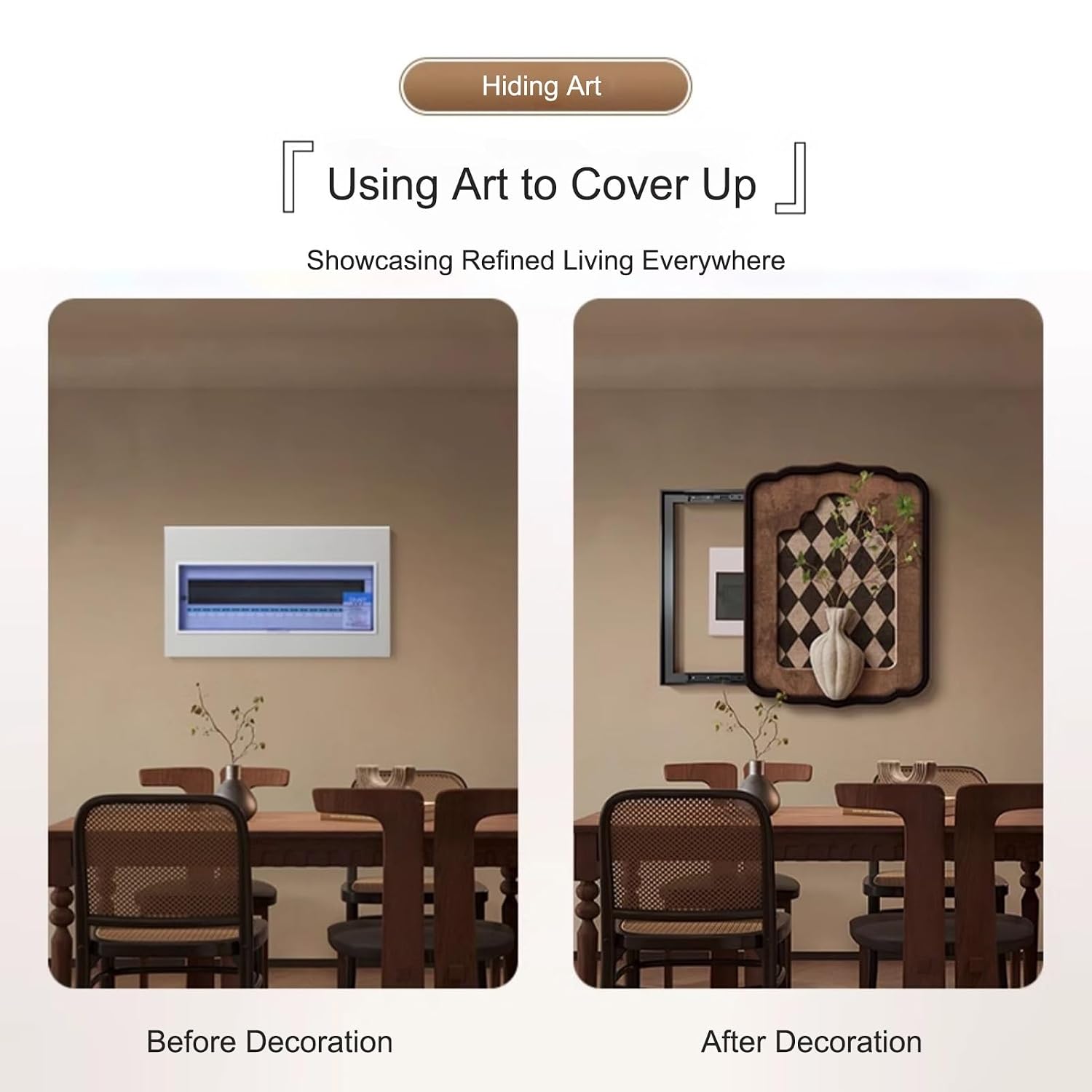 Decorative Breaker Box Cover, Hidden Circuit Breaker Panel Decorative Painting, PS Frame Modern Meter Decorative, for Living Room Home Office(Brown 3,45 * 60cm/18 * 24in)