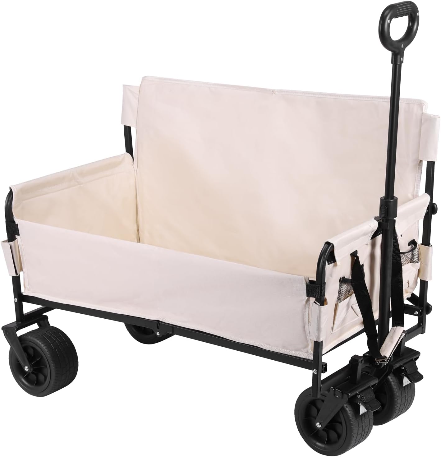Large Capacity Collapsible Wagon Cart with Big Wheels Heavy Duty Collapsible Utility Wagon for Groceries Garden Sport (Beige)
