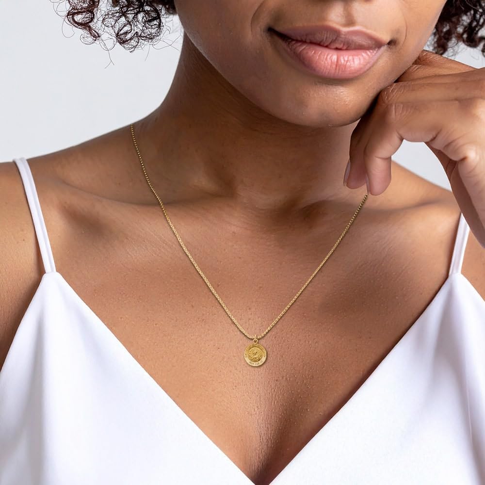 IceCarats 14K Solid Yellow Gold Small Our Lady of Assumption Medal Pendant Necklace 17mm 5/8 inch Polished, Satin, Engravable For Her