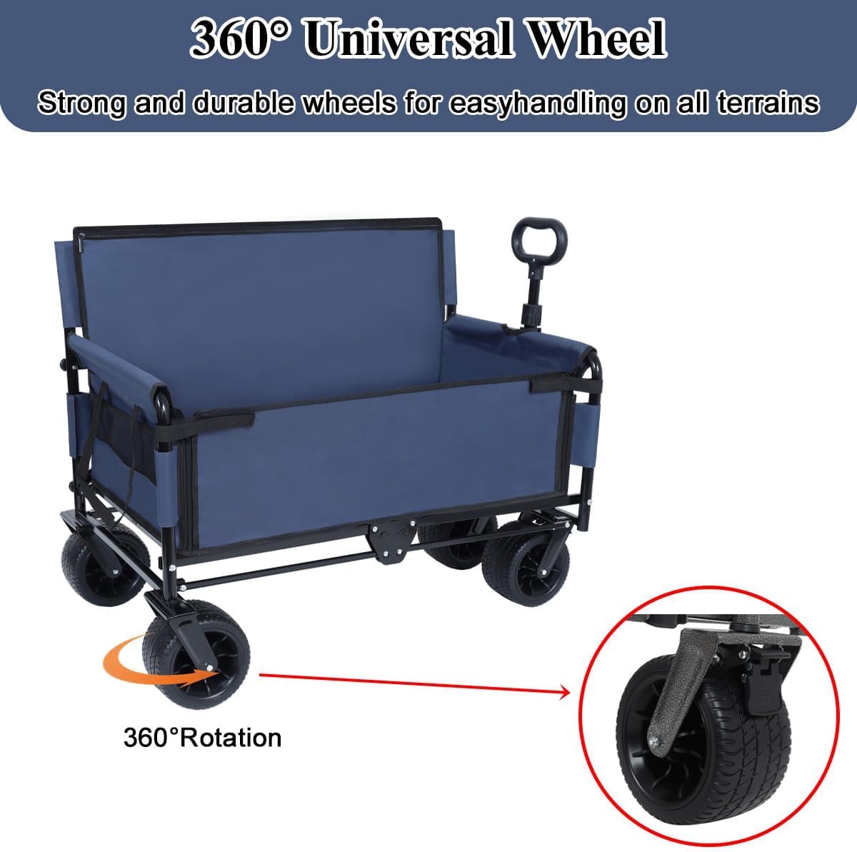 3-in-1 Folding Wagon Cart with Bench Seat & Storage, 500 Lbs Heavy-Duty Utility Lounge Wagon, All-Terrain Wheels for Camping, Beach, Sports, Garden (Black)