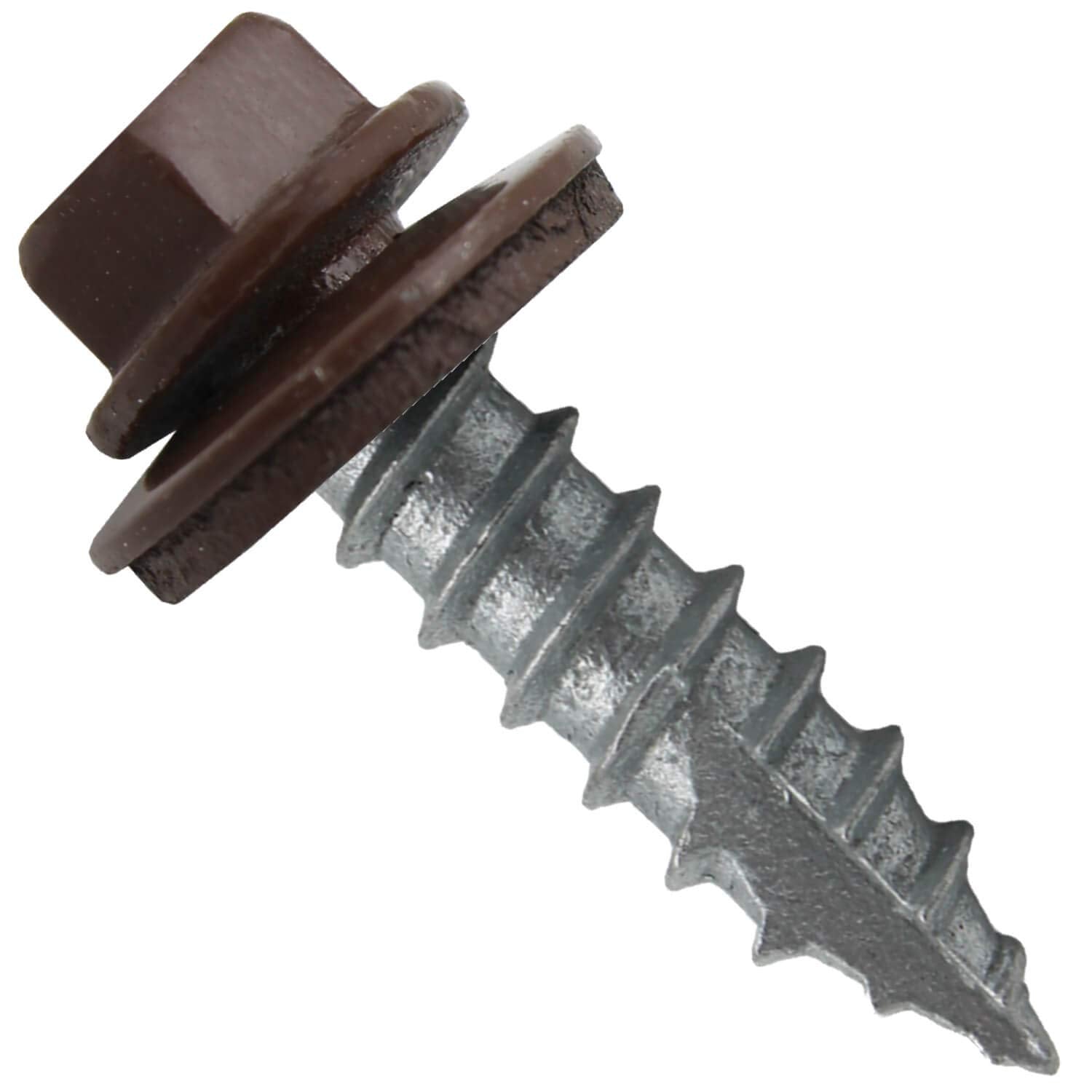 14 x 1 Brown Metal Roofing Screws - Hex Washer Head- Self-Starting/Tapping - EPDM Washer. 8 X 250 Bags - 2,000 Screws