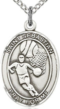 Heartland Store Sterling Silver Saint Sebastian Basketball Oval Medal + 18 Inch Sterling Silver Chain & Clasp| USA Made