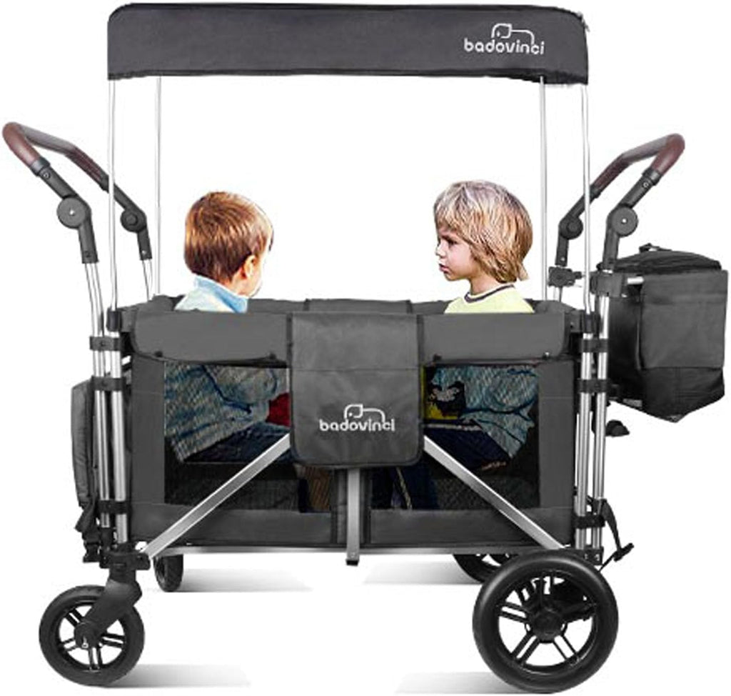 Stroller Wagon for 2 Kids, Wagon Cart Featuring 2 High Seat with 5-Point Harnesses and Adjustable Canopy, Foldable Push-Pull Rod for Garden, Camping, Grocery Cart