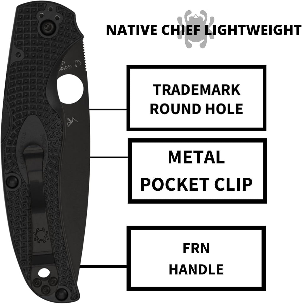 Spyderco Native Chief Lightweight Folding Pocket Knife with 4' CTS BD1N Steel Blade and FRN Handle - EDC Knife for Men and Women, Perfect for Hunting, Tactical, Camping - CombinationEdge - C244PSBBK