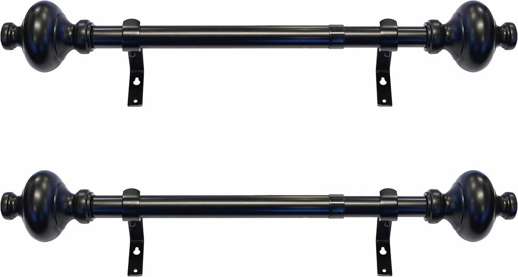 Cardiff 12-20 Inch Adjustable Side Curtain Rod Set Pair, 1 Inch Diameter in Black (Pack of 4)